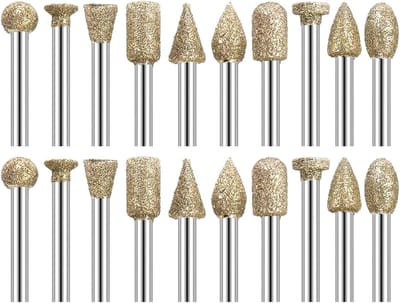 Set van 20 diamantfrezen met 3 mm schacht voor steenbewerking, graveren van keramiek en slijpen, geschikt voor diverse toepassingen