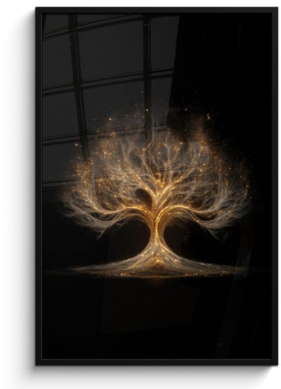 Poster in lijst - Fotolijst 80x120 cm - Posters - Lichtjes - Boom - Abstract - Zwart - Posterlijst zwart - Decoratie - Wanddecoratie woonkamer - Muurdecoratie slaapkamer