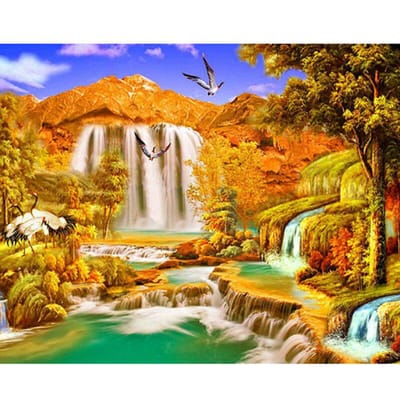 5d diy diamant schilderij herfst landschap waterval volledige boor diamant borduurwerk woondecoratie 20X30CM blue