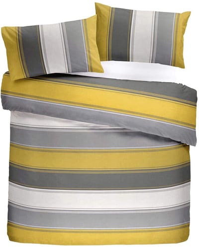 Betley Streep Omkeerbare Dekbedovertrek Set, Oker, Eenpersoons B135cm x L200cm (Dekbedovertrek), B50cm x L75cm (Kussensloop)