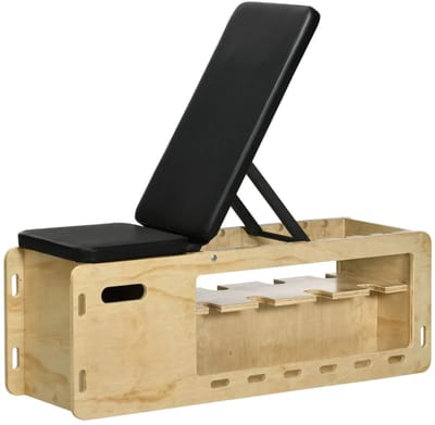 Fitness Halterbank met Halterrek - Gewichtbank - 1 Opbergmand - Fitnessbank - in 6 standen Verstelbaar - Trainingsbank - Fitness Bank - Workout - Krachttraining - Massief Hout - Naturel + Zwart