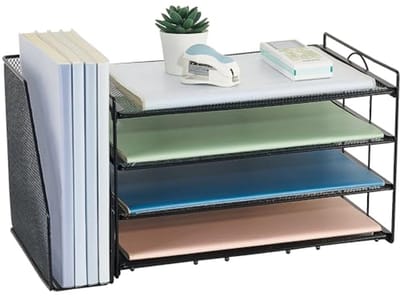 4-laags papier en brieforganizer voor kantoor - Met metalen bestandshouder en bureau-accessoires