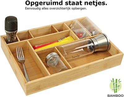 Bestekbak - Lade organizer - Besteklade - Bamboe - Hout - Bestek bak organizer houder voor keukenla - Bestekcassette