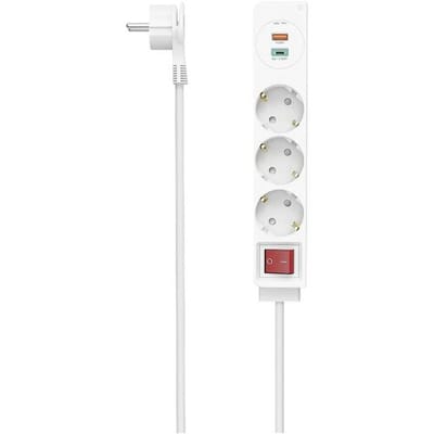 Hama Stekkerdoos 3-voudig met schakelaar - & 1x USB-A, 1x USB-C - 1,4mtr. - Wit