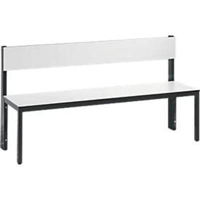 Basic Plus bank, 1-zijdig, rugleuning, zonder schoenenrek, 4-poots onderstel zwartgrijs RAL 7021, B 1500 mm, decor wit