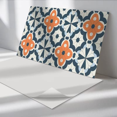 Wallfluent Vinyl Wandpaneel - Bloemenpatroon in tegels PVC Muurpaneel - 100 cm x 50 cm - Blauw PVC wandpaneel - 1 stuk - Rechthoekig Wandbekleding Vinyl - Texturen Wandpaneel - Zelfklevende Wandbekleding - Wandpaneel Keuken en Badkamer