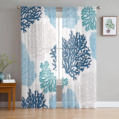 Rideaux transparents corail bleu marine pour décoration de salon Rideaux de fenêtre pour cuisine Rideaux en tulle voile organza W135 x H115cm x1 white