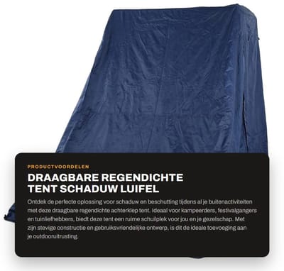 Dailygoods- Achterklep Tent Draagbaar - Regendicht - Schaduw Luifel - Kampeeruitrusting - Buitentent 210D Oxford - Waterdicht Coëfficiënt 1000 mm