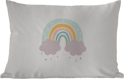 Buitenkussens - Tuin - Regenboog - Wolken - Regen - Kinderen - Pastel - 50x30 cm