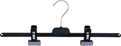 TopHangers [Set van 10] - Stevige zwarte kunststof broekhanger/ knijperhanger met verschuifbare knijpers die voorzien zijn van zachte anti-slip kussentjes | 40cm breed