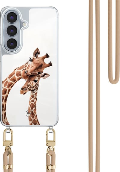 Telefoonhoesje met koord geschikt voor Samsung S26 - Giraffen - Inclusief koord - Transparant, Multi - - Crossbody beschermhoes - Met Telefoonketting