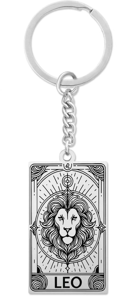 Sterrenbeeld Leeuw (Leo) Sleutelhanger Zilverkleurig - Zodiac in de stijl van Rider-Waite Tarot - Roestvrij Staal / Stainless Steel - Pax Amare