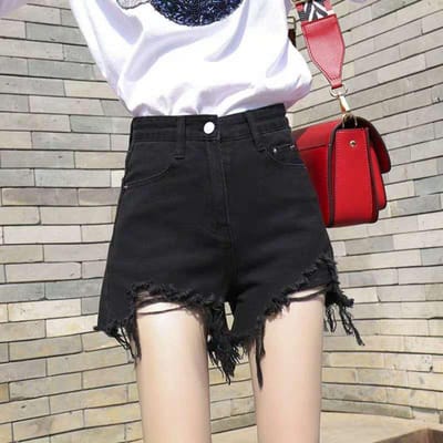 Dames Losse Wijde Pijpen Broek Zomer Dames Hoge Taille Zwart Gescheurde Jeans Shorts M white