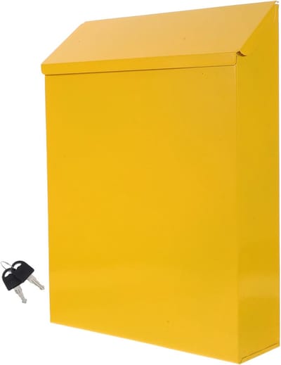 Brievenbus - Suggestiebox Mailopbergsysteem - Post Ontvangen - Afsluitbaar IJzeren Design - 30x23x6 cm - Geel