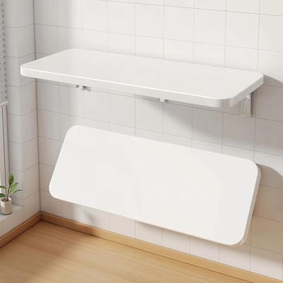 Ruimtebesparende opvouwbare werkbank voor wandmontage, duurzaam bureau met valblad voor balkon, kantoor, keuken, wasgoed, wit, 60 x 20 cm, inclusief zware beugels