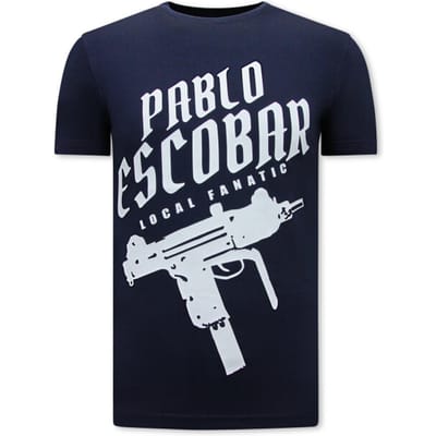 Pablo Escobar Uzi Print Heren T-shirt - Navy