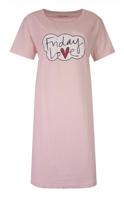 Temptation Dames Bigshirt - Friday Love Print - Licht Roze - Maat S