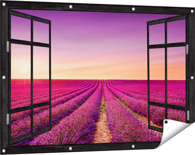 Gards Tuinposter Doorkijk Paarse Lavendel Bloemenveld - 120x80 cm - Tuindoek - Tuindecoratie - Wanddecoratie buiten - Tuinschilderij