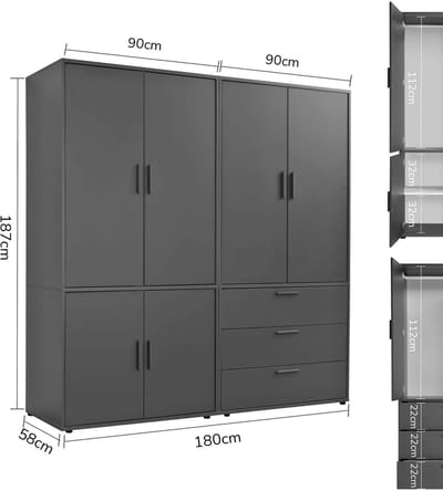 mokebo Kledingkast (180x187 cm) van hout in Wit 8 deuren & vakken 'Der Grenzenlose' modulaire & combineerbare slaapkamerkast, garderobekast, halkast, draaideurkast, kast