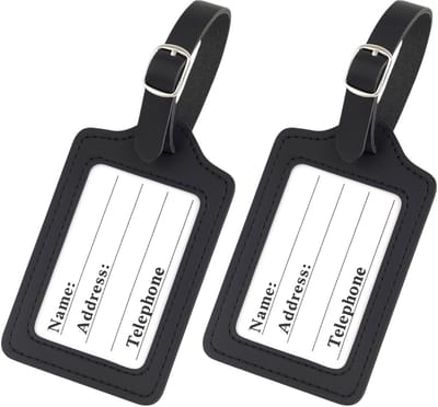 2x Kofferlabel Zwart – PU Leren Bagagelabel – Kofferlint – Reisetiket - Leder