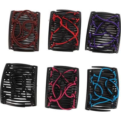6 Stuks Elastische Magische Haarkam Vintage Rekbare Dubbele Kam Haarvorken Clips Kapsel Multifunctioneel black