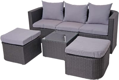 3in1 set MCW-J37, tuin/loungeset zonne-eiland, gesponnen poly-rattan MVG ~ antraciet, kussens lichtgrijs