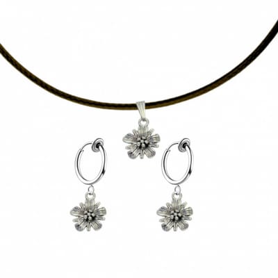 2-Delige set Bloem ketting met klem oorbellen zilverkleur - Charme Bijoux