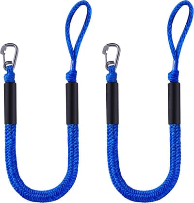 Landvast Bootuitrusting - 2 stuks - Uitrekken 1.2 - 1.7M - Aanlegtouw voor boten - Blauw - Aanmeertouw - Boottouw - Bootaccessoires voor boten dok - Docklijn met haken - Voor boten, kajak, jetski, pontoon, kano