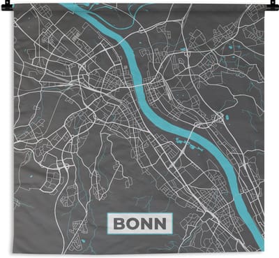 Wandkleed - Wanddoek - Stadskaart – Plattegrond – Duitsland – Blauw – Bonn – Kaart - 180x180 cm - Wandtapijt