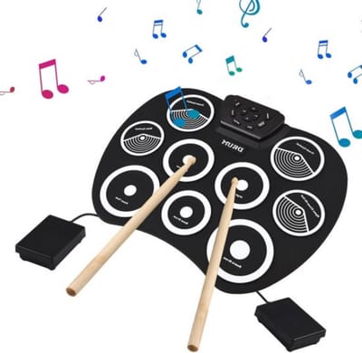 Elektronisch Drumstel 9-Pads 41 cm – Draagbare MIDI Drum Kit met Drumsticks en Pedalen, voor Beginners en Muziekproductie
