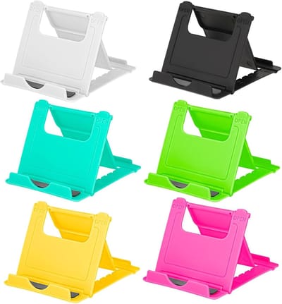 Telefoonhouder – 6 stuks – Opvouwbare telefoon- en tabletstandaard – Kunststof houder – Draagbaar en demonteerbaar – Voor mobiele telefoons, e-readers, boeken, videogesprekken, kantoor, thuis, keuken of op reis