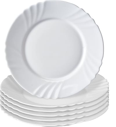 KADAX dessertbord ∅ 20 cm, set van 6, eenvoudig bord van gehard glas, gebaksbord, saladeschotel, rond ontbijtbord, dinerbord, vaatwasmachinebestendig (wit)