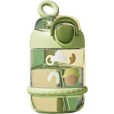 Bouteille d'eau pour enfants 450 ml Plastique Anti-fuite Anti-chute Portable Bouteille d'eau de sport avec paille pour Green beige