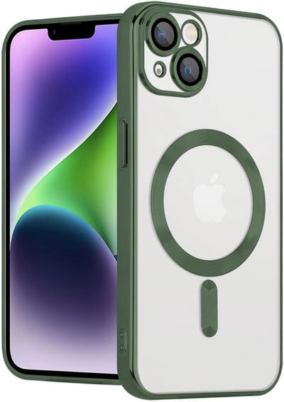 YPCd MagSafe Hoesje Geschikt voor Apple iPhone 14 Plus – Transparante TPU Backcover – Verhoogde Camerabescherming – Groen