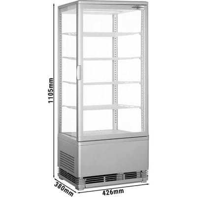 GGM Gastro Tisch-Panoramavitrine - 98 Liter - 420mm - mit 4 Ablagen - Silber Zilver