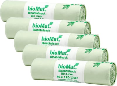 BioMat - Composteerbare Vuilniszakken 120-140 Liter - 5 x 10 Stuks - Composteerbaar EN13432 - OK - Ademend en Scheurvast - Sterk