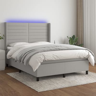 vidaXL - Boxspring - met - matras - en - LED - stof - lichtgrijs - 140x200 - cm