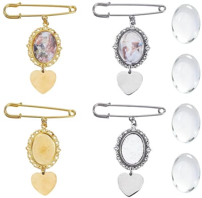 Dailygoods- Foto Charm Uniek Kanten Frame - Bruiloft Charm - 4 Stuks - Hartontwerp - Glazen Cabochons - Perfect voor Bruidsboeket - Boeketdecoratie
