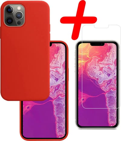 Hoesje Met Screenprotector - Geschikt voor Apple iPhone 13 Pro - Sterk & Shockproof - Back Cover - Siliconen Case - Telefoon Hoes - Rood