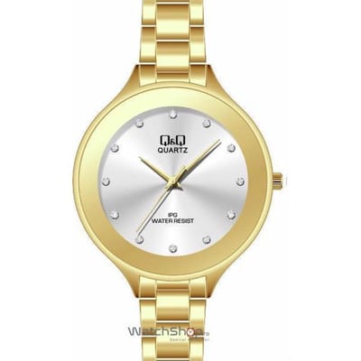 Q&Q prachtige horloge C185J801Y- goudkleurig met mooie steentjes- diameter van 48mm