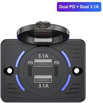 12V-24V Dubbele USB QC3.0 PD 3.1A/2.1A Autolader Socket Snelladen met Schuifkap Stopcontact Paneel Adapter voor Vrachtwagen Camper RV PD + PD