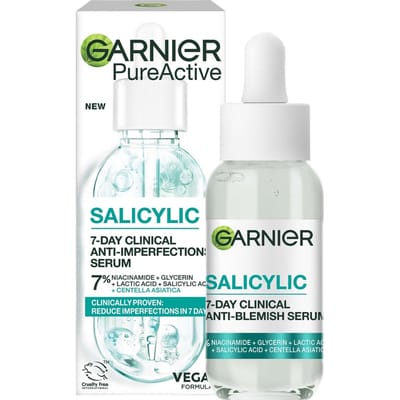 Garnier Pure Active Salicylic Anti-Imperfecties Serum - Vermindert onzuiverheden zichtbaar in 7 dagen* - Verrijkt met niacinamide + glycerine + melkzuur + salicylzuur + centella asiatica - 30ml