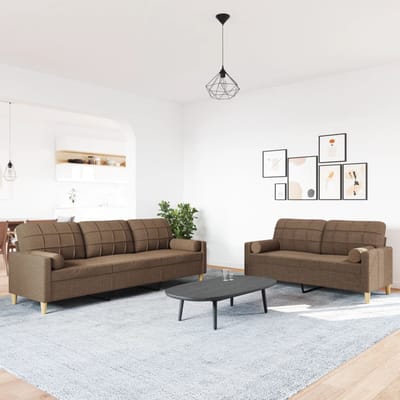 vidaXL - 2-delige - Loungeset - met - sierkussens - stof - bruin