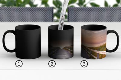 Magische Mok - Foto op Warmte Mokken - Koffiemok - Zonsonderang - Zee - Pad - Gras - Duin - Vogels - Magic Mok - Beker - 350 ML - Theemok