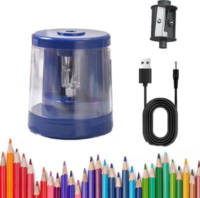 KZQ Elektrische puntenslijper - Batterij en USB oplaadbaar - Tungsten staal voor snel en precies slijpen - Geschikt voor kleurpotloden en schoolgebruik - Donkerblauw