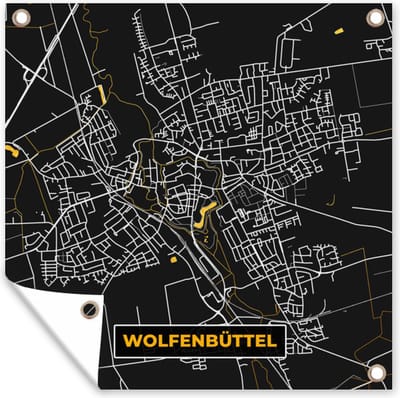 Tuin poster Goud – Duitsland – Plattegrond – Gold – Stadskaart – Kaart – Wolfenbüttel - 200x200 cm - Tuindoek