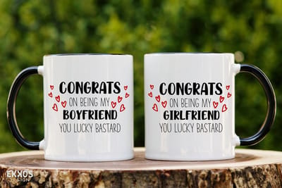 Congrats Boyfriend Girlfriend mok - Mok met tekst - Grappige mok - Verjaardag cadeau - Cadeau voor man - Cadeau voor vrouw - Cadeau voor haar - Cadeau voor hem - Grappige cadeau - Thee glazen - Valentijn cadeautjes - Koffiekopjes