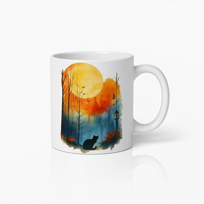 Artistieke Herfst Kat Mok - Sfeervol Natuur Design Koffiebeker
