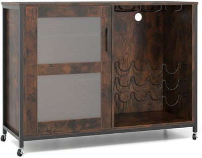 Barkast - Wijnrek - Keukentrolley - Wijnkast - Serveerwagen - 108 x 40 x 81 cm - Wijnfleshouder - Wijnglazenhouder - Bruin