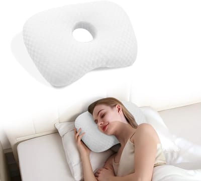 Hoofdkussen - slaapkussen - Oorpiercing kussen - Ergonomisch contour - met gat voor CNH en oorpijn, ontsteking, doorligwonden voor zijslapers, katoenen en polyester zijslaperkussen, wasbaar en verstelbaar oorbeschermingskussen, Wit